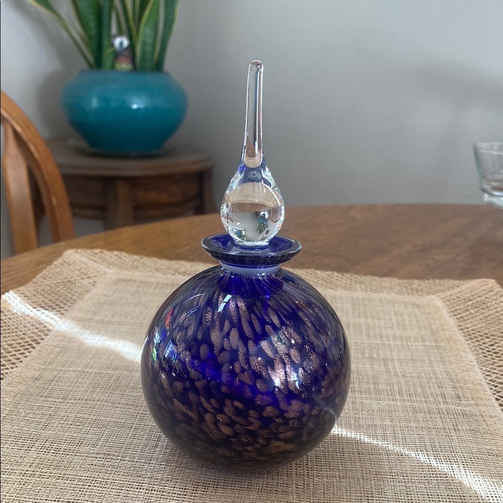 Artistic Blue Glass Perfume Bottle with Gold Speckles